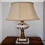 D03. Brass and porcelain overlay Victorian lamp with marble base. 22”h - $64 